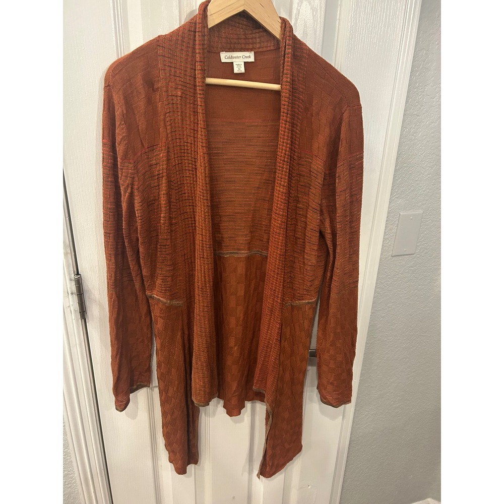 Coldwater Creek Cardigan Rust Orange Textured Knit Open Shawl Collar Sweater